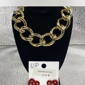 Ladies ^^^ Gold Chunky Chain Necklace  *** Earrings ^^^